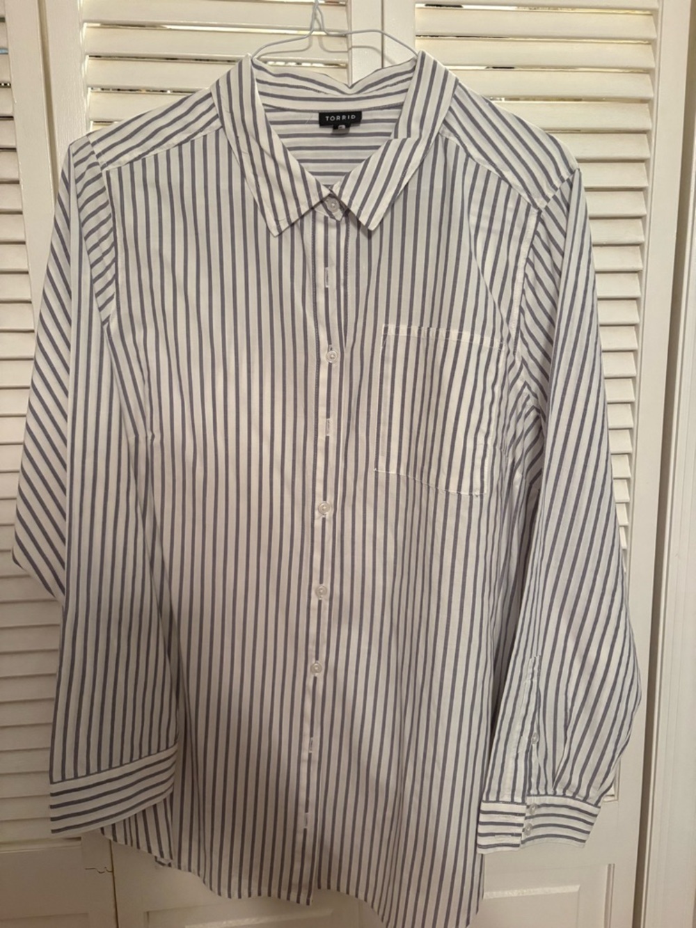 Torrid White and Grey Striped Button-Down Cotton Shirt